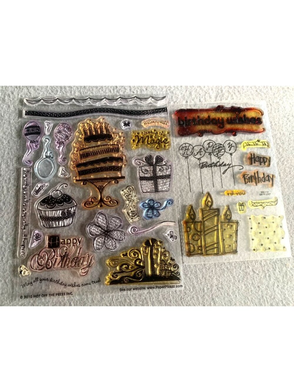 Birthday Wishes Clear Stamps Set - Cakes Candles Presents 2010 Hot Off the Press